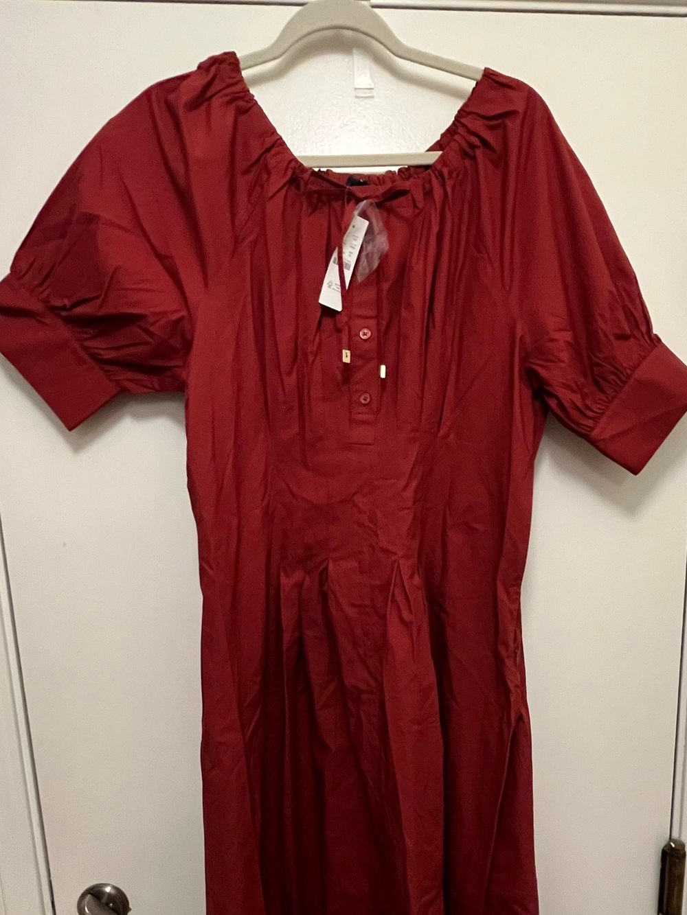 J. Crew Red Maxi Dress with Gathered Neckline Size 16 NWT